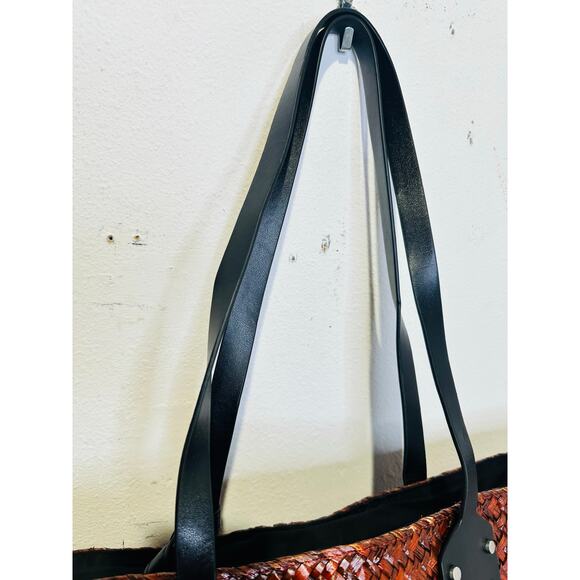 ALLSAINTS Women's Red Black Straw Woven Mosley Open Tote Handbag - Picture 8 of 14